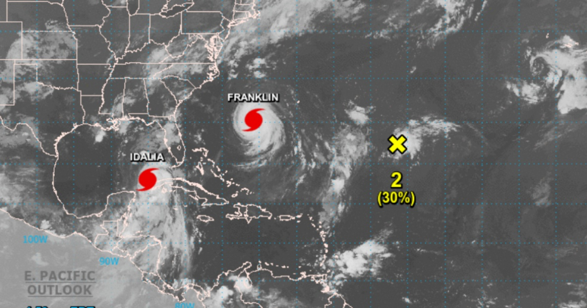 Imagen del satélite que revela la posición de Idalia y Franklin © NOAA