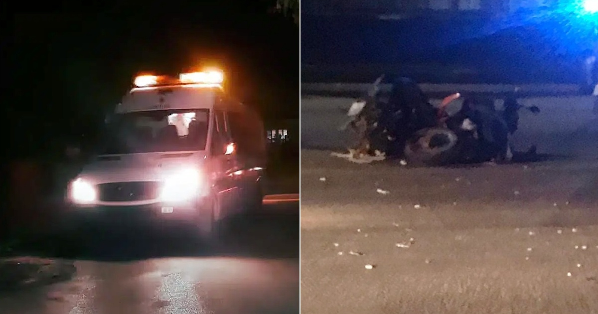 Ambulancia (Imagen de referencia) (i) y Moto siniestrada (d) © Collage YouTube/screenshot- Facebook/Accidentes Buses & Camiones