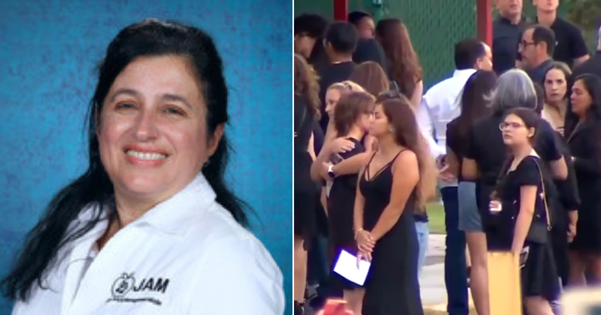 María Cruz de la Cruz y personas en vigilia en su memoria, realizada en Doral Academy © Collage Doral Academy y captura de video de WSVN 7News