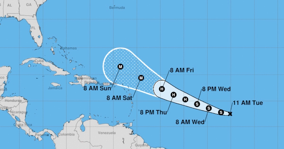 Posible trayectoria y evolución de la depresión tropical número 13 © NOAA
