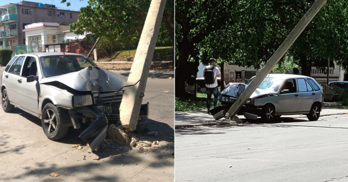 Auto empotrado en el poste eléctrico en La Habana © ACCIDENTES BUSES & CAMIONES por más experiencia y menos víctimas! / Facebook / Yordanka Muñoz Ruiz y Araisis Castellanos González 