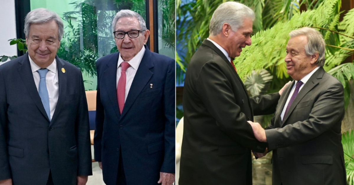Raúl Castro y Díaz-Canel con el Secretario General de la ONU © 