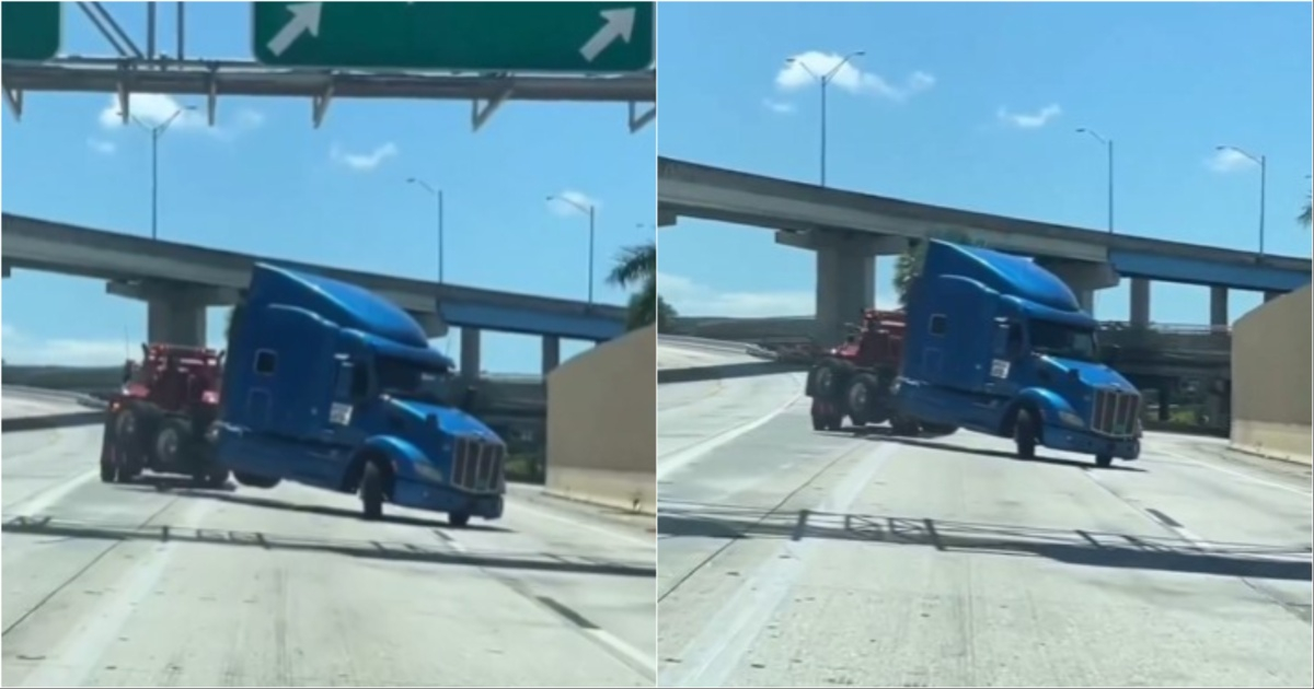 La curiosa forma en que es remolcado un camión en Miami © Instagram / Only in Dade
