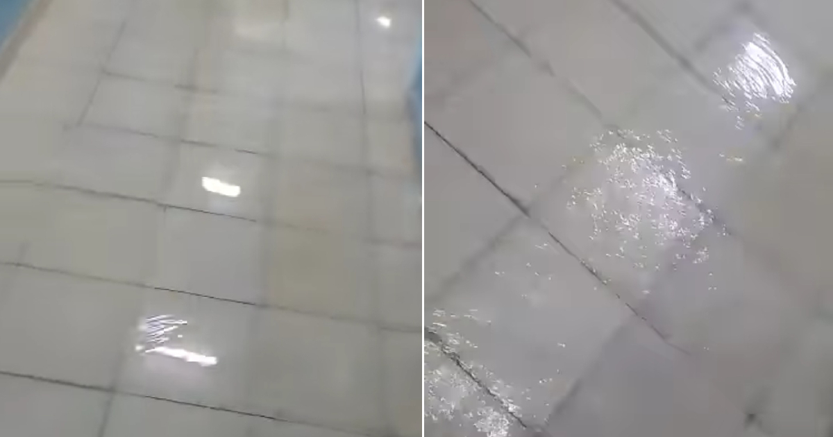 El agua corre por el piso de una sala del Hospital Clínico Quirúrgico Carlos Manuel de Céspedes © Captura de video Facebook/Alexander Jesus Figueredo Izaguirre