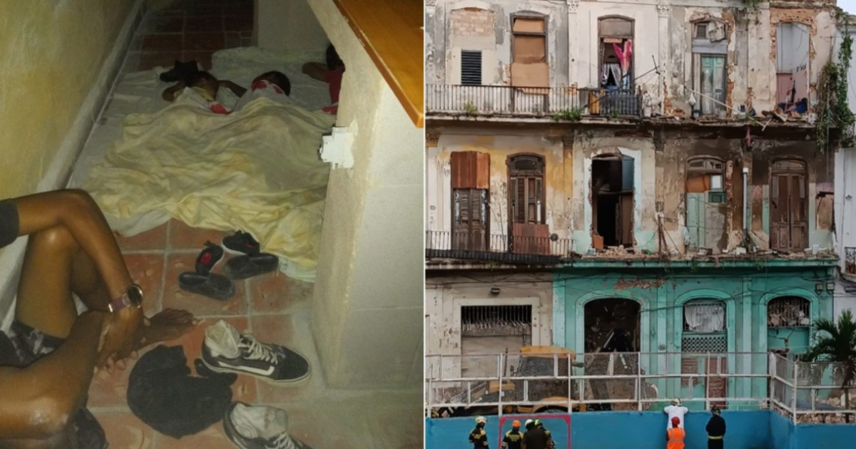 Damnificados durmiendo en el suelo de una escuela y edificio que se derrumbó © Facebook / Susana Pérez y Lázaro Manuel Alonso