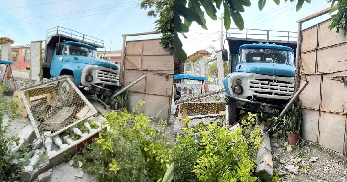 Aparatoso choque de camión de Acopio contra una vivienda en La Habana © Collage Facebook/Accidentes Buses & Camiones