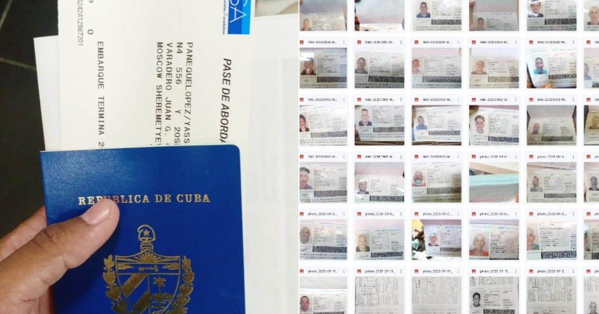 Joven cubano publicó en redes sociales su tarjeta de embarque (i) - Fotos de los pasaportes de los nuevos reclutados (d) © Collage Instagram/ - Cyber Resistance