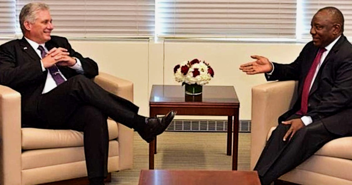 Miguel Díaz-Canel y el presidente sudafricano Cyril Ramaphosa en la ONU © Twitter / @GovernmentZA