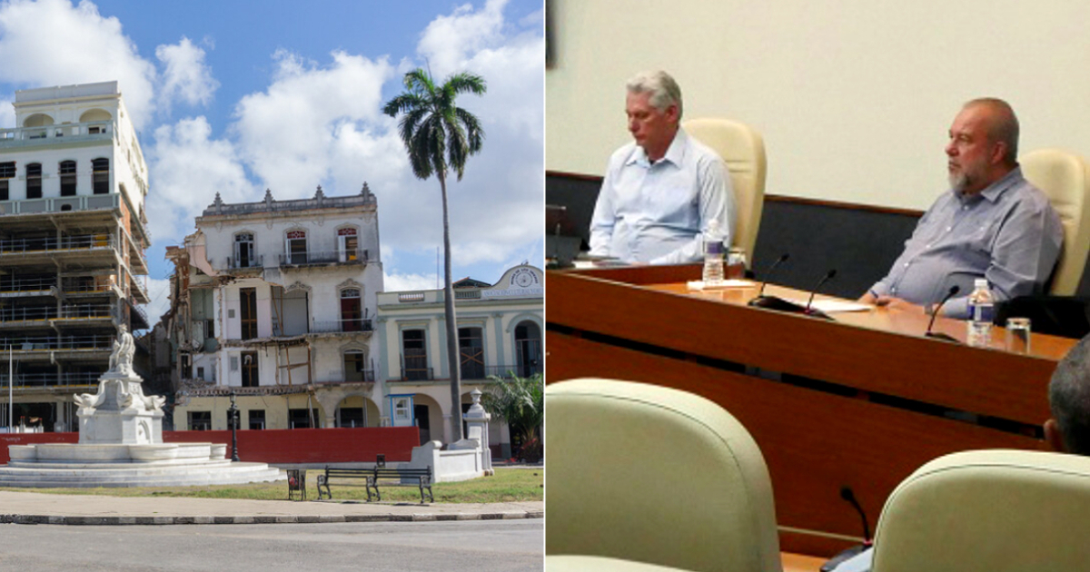 Edificio de Prado 609 antes de su demolición, y el gobernante cubano y su primer ministro © CiberCuba - Cubadebate