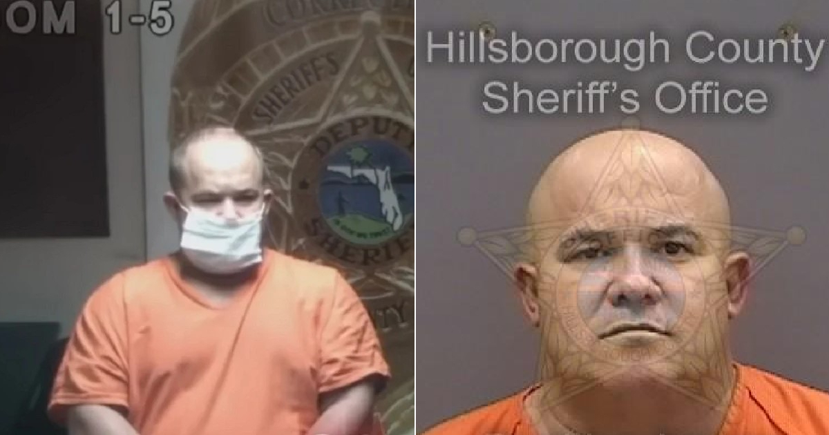 Maike Acosta de Armas en corte en 2021 y registro de arresto de la detención actual © Captura de pantalla/América TeVé y Hillsborough County Sheriff's Office