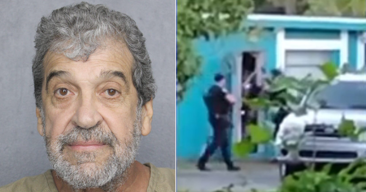 Miguel Fiallo y momento en que la policía irrumpe en la casa donde ocurrieron los asesinatos © Oficina del Sheriff del Condado de Broward y captura de video de 7News Miami