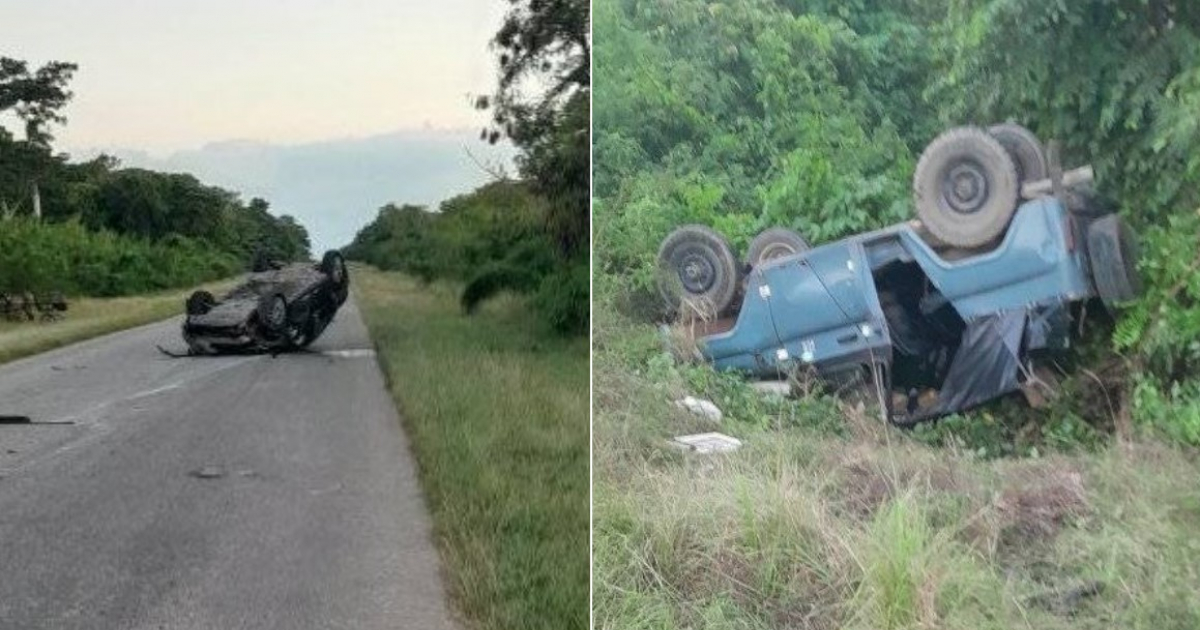 Dos autos volcados en la carretera © Facebook / ACCIDENTES BUSES & CAMIONES por más experiencia y menos víctimas! / Yasmany Dorta Sánchez