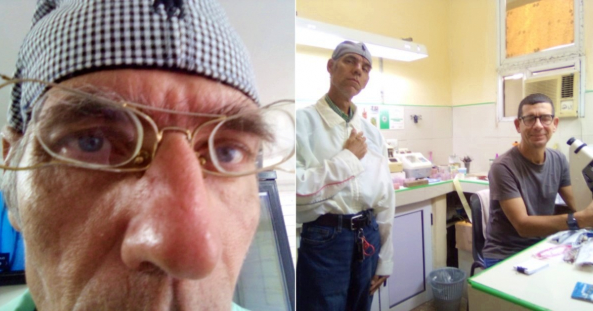Gafas de Manolito (i) y Manolito en el hospital mientras se medía la vista (d) © Collage Facebook/Anabel Alonso