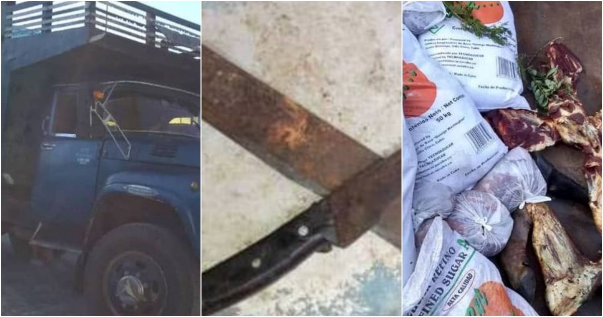 Camión, cuchillo y sacos de carne © Facebook Fuerza del Pueblo