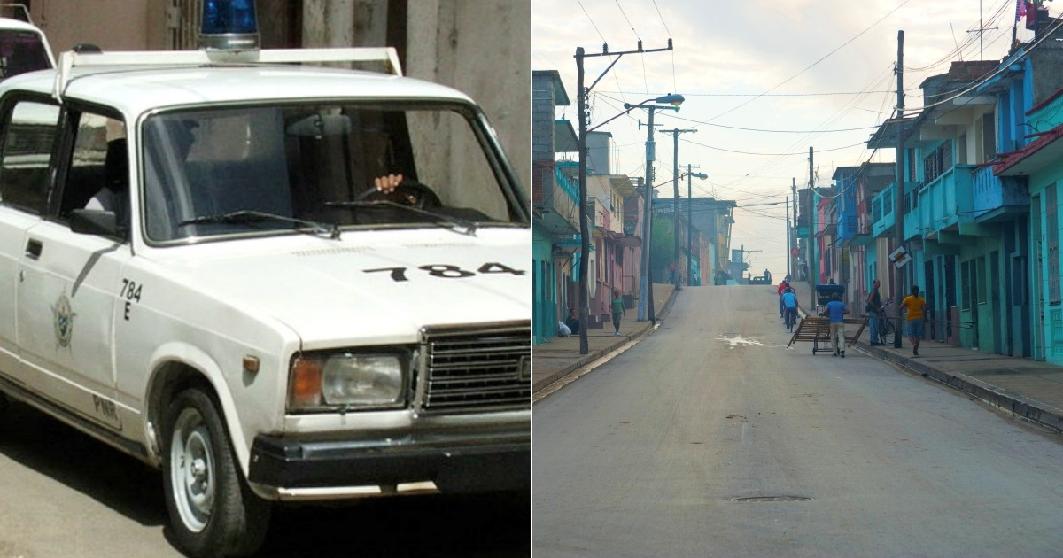 Patrulla de la policía (referencia) (i) y Calle Estrada Palma en Santa Clara (Imagen de referencia) (d) © Collage Flickr/Kenyh - Flickr/Lezumbalaberenjena