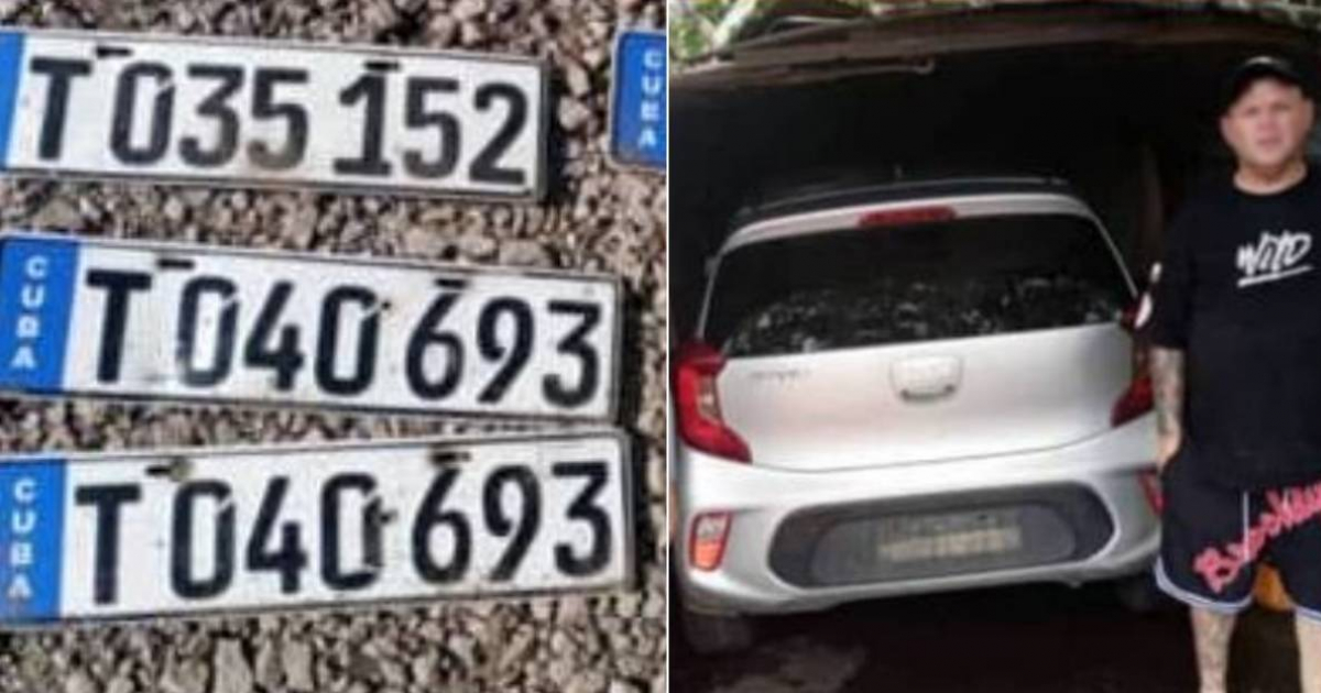 Matrículas de carros tur incautadas / Carro tur y presunto ladrón © Facebook Fuerza del Pueblo