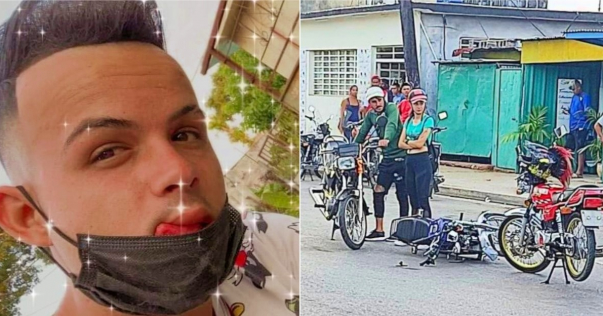 El joven motociclista fallecido (i) y Escena del accidente (d) © Collage Facebook/Somos Mantilla - Facebook/Accidentes Buses & Camiones
