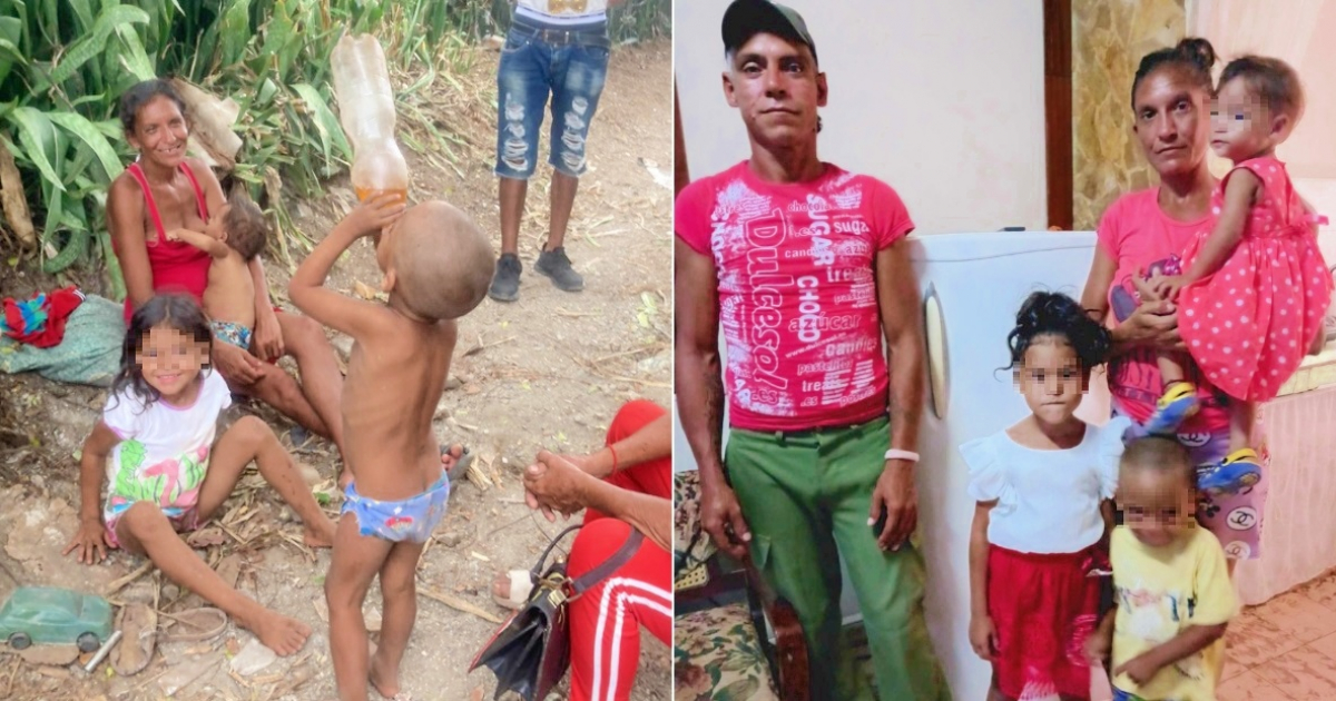 Familia cubana con tres niños en la ciudad de Holguín © Collage Facebook/Yotuel Romero