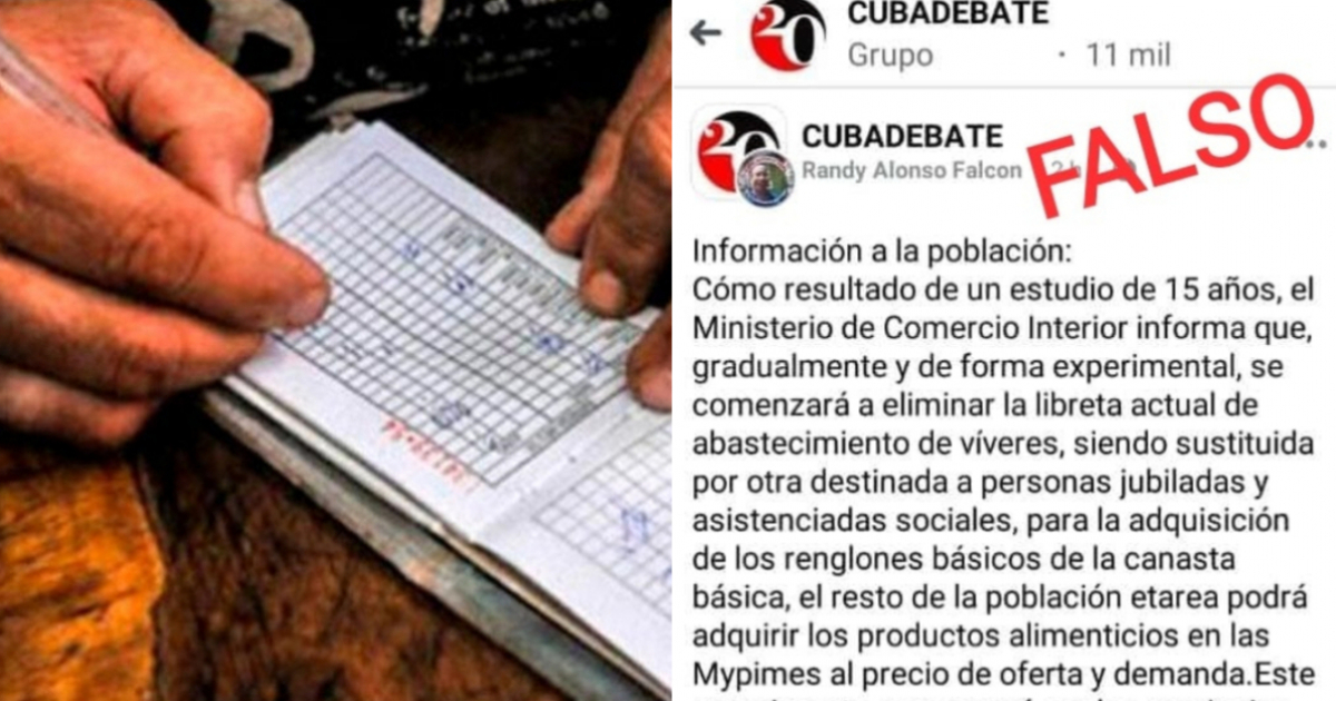 Libreta de abastecimiento y captura de pantalla del desmentido de la prensa oficialista © MINCIN - Facebook / Cubadebate