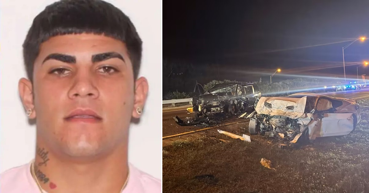 Leosvany Arias Román y escena del accidente mortal © Oficina del Sheriff del condado de Hillsborough y Patrulla de Carreteras de Florida