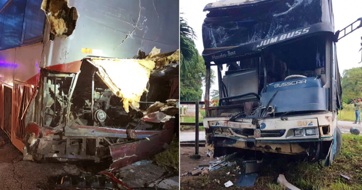 Las dos guaguas involucradas en el accidente © Collage Facebook/Miozotis Favelo