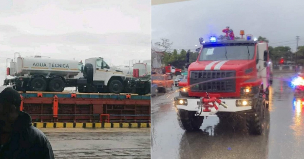 Camiones de bomberos llegados a Cuba desde Rusia © Roberto Hernández Hernández / Facebook