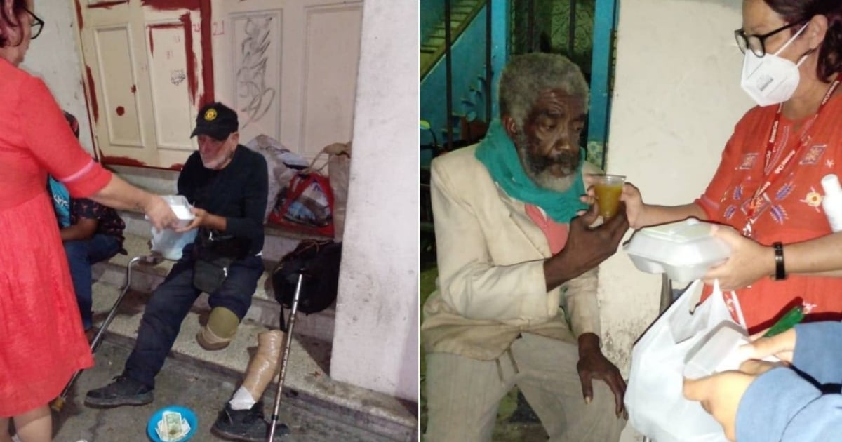 Cubanos entregan comida a personas que viven en la calle © Yankiel Fernández / Facebook