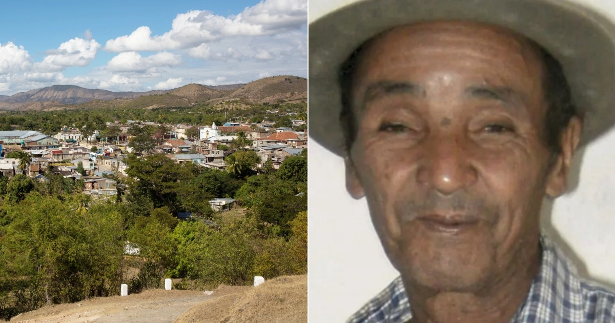 Poblado El Caney, en Santiago de Cuba (referencia) (i) y El anciano encontrado fallecido (d) © Collage Wikipedia - Facebook/Cuscó Tarradell