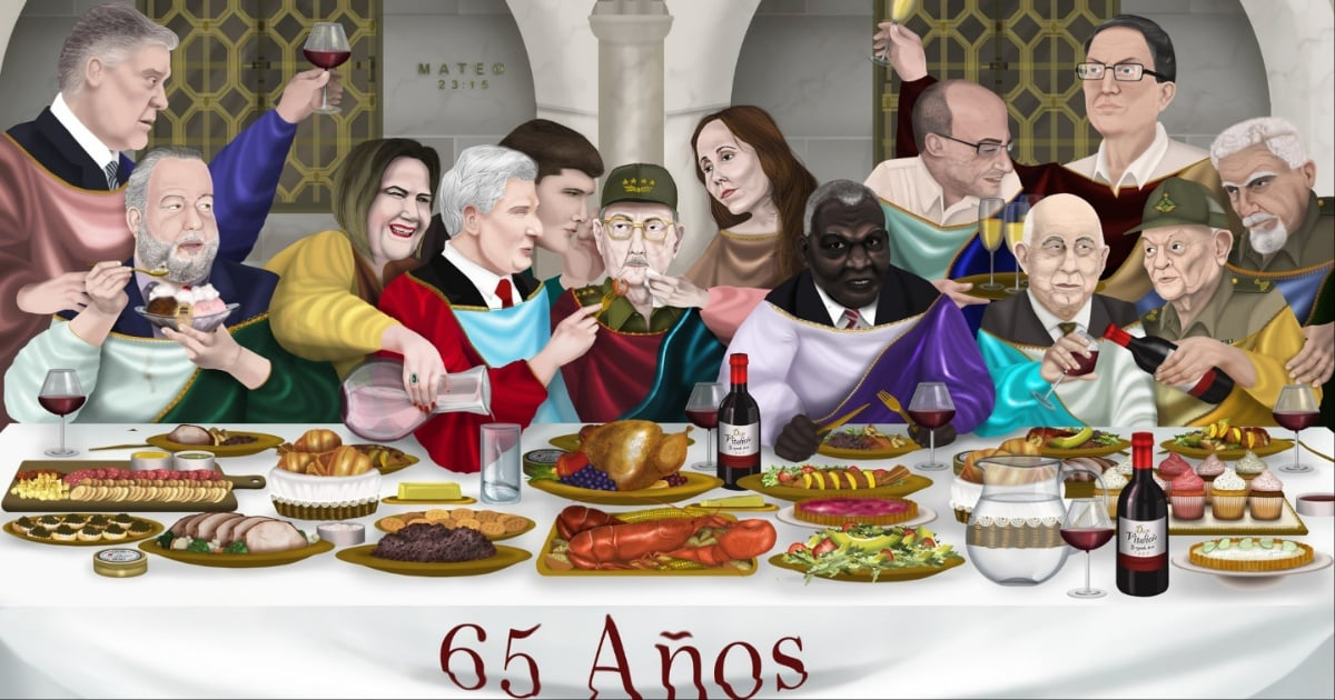 The artist recreates the famous painting “The Last Supper”, but with Cuban leaders