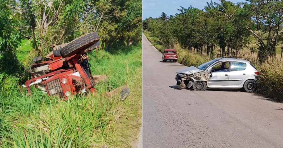 Tractor y carro siniestrados en la provincia de Villa Clara © Collage Facebook/Accidentes Buses & Camiones
