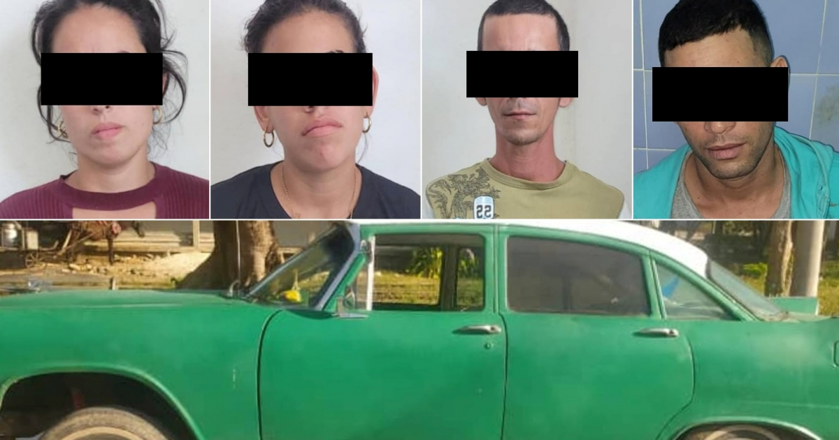 Los presuntos ladrones y el vehículo en el que trasladaban la mercancía robada © Collage Facebook/Fuerza del Pueblo