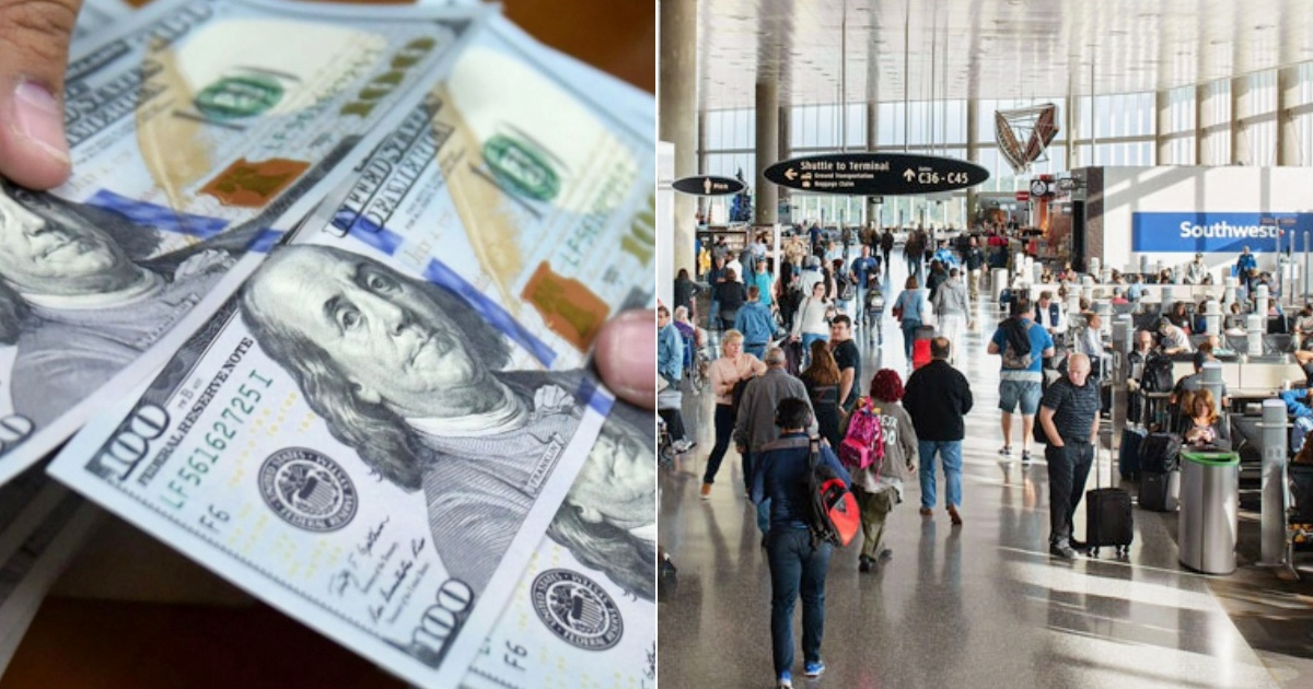 Billetes de 100 dólares (i) y Aeropuerto de Tampa (d) © Collage Pixabay - tampaairport.com 
