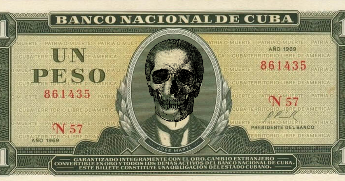 Billete de peso cubano con calavera superpuesta © CiberCuba