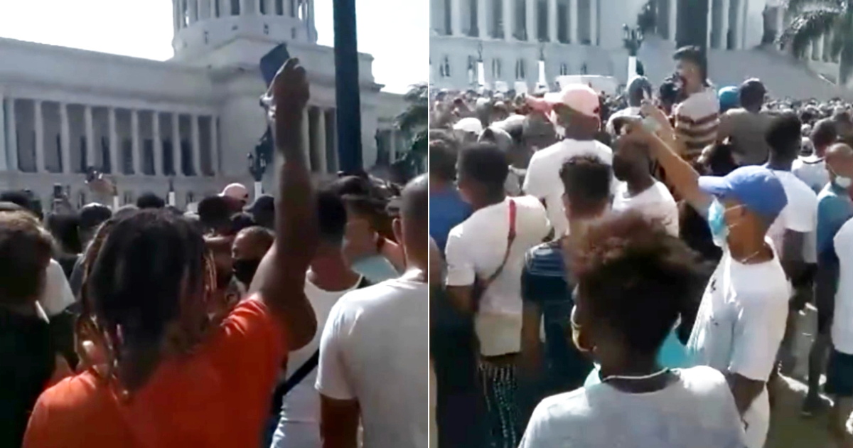 Cubanos protestan el 11J frente al Capitolio de La Habana © Captura de video Facebook / Carlos Alejandro Rodriguez Halley