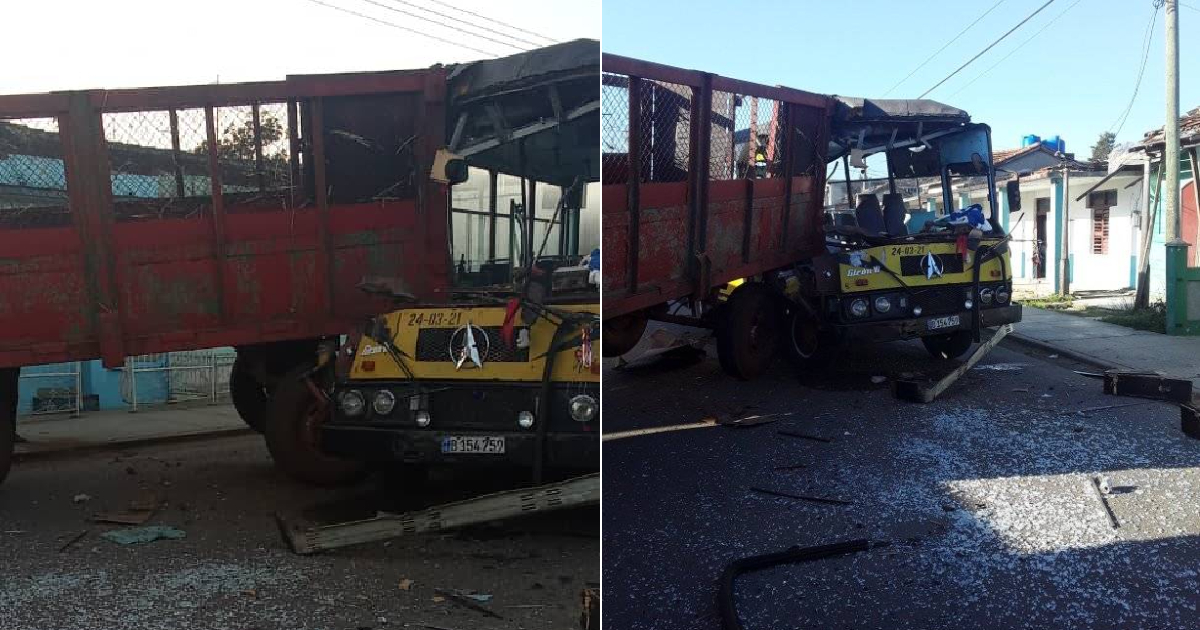 Choque de una guagua contra un camión en Jaruco © Facebook/Alfredo Suárez/ACCIDENTES BUSES & CAMIONES por más experiencia y menos víctimas!