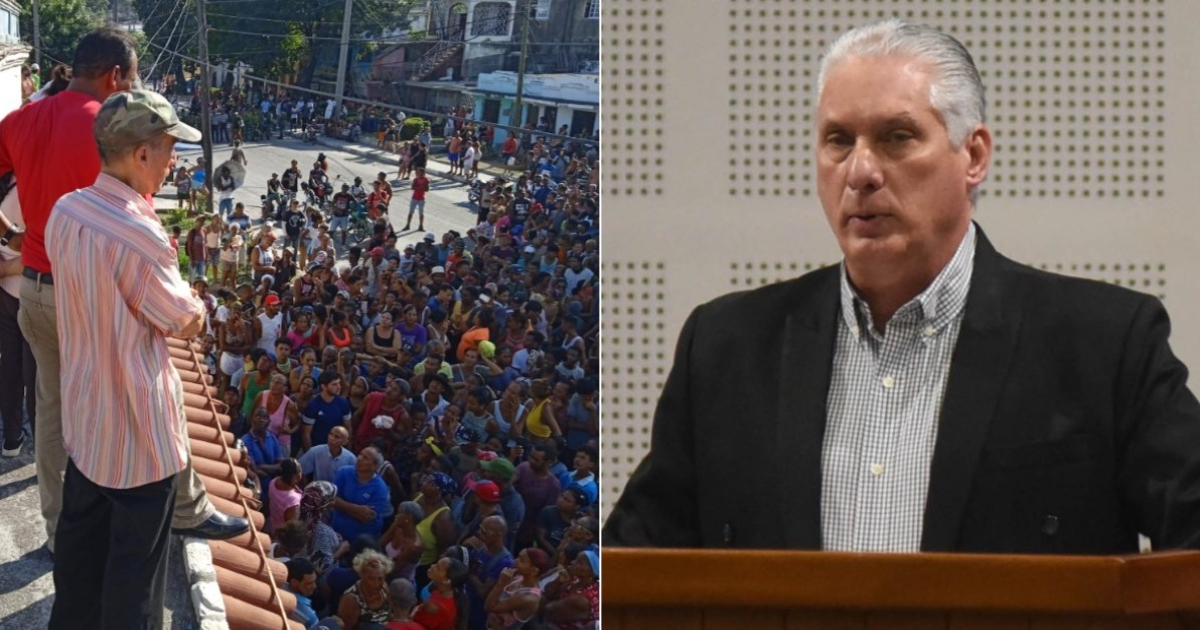 Protestas en Santiago de Cuba y Miguel Díaz-Canel © Facebook / Aris Arias y Presidencia Cuba 