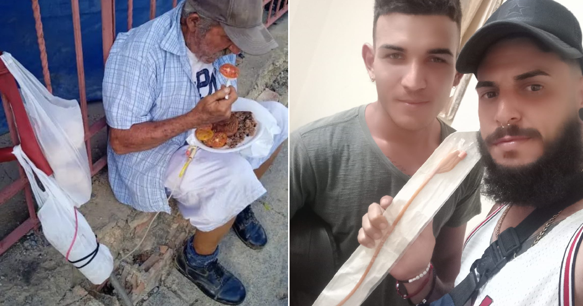 El anciano enfermo y sonda donada por un joven cubano © Facebook/Manuel Jesús