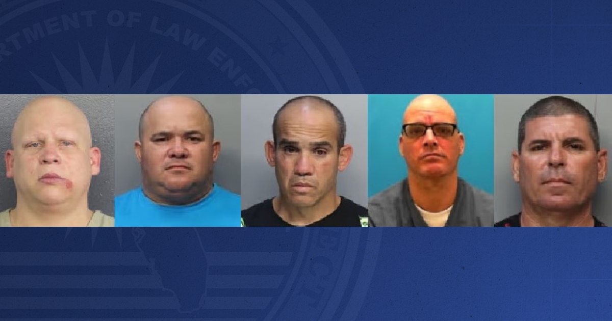 Los cinco cubanos integrantes de una banda que robaba comercios minoristas en 13 condados de Florida © Florida Department of Law Enforcement