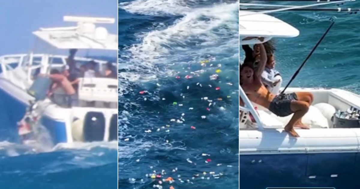 Jóvenes tiran basura al mar en el sur de Florida © Instagram / wavy boats y thequalifiedcaptain