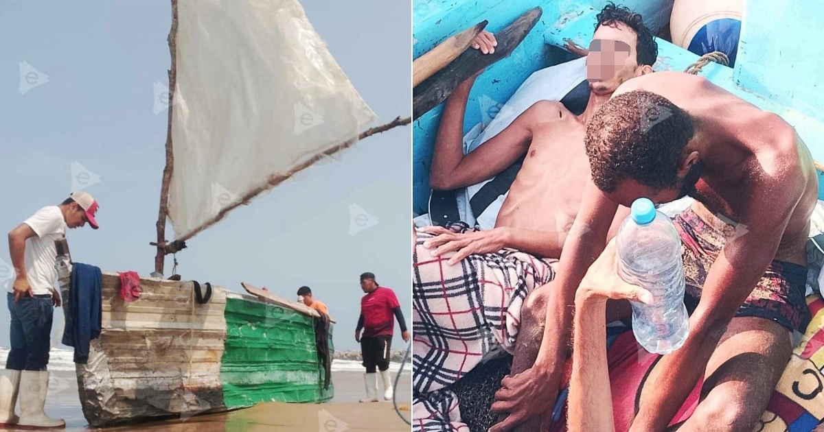 Embarcación de cubanos (i) y Dos de los migrantes rescatados (d) © Collage redes sociales