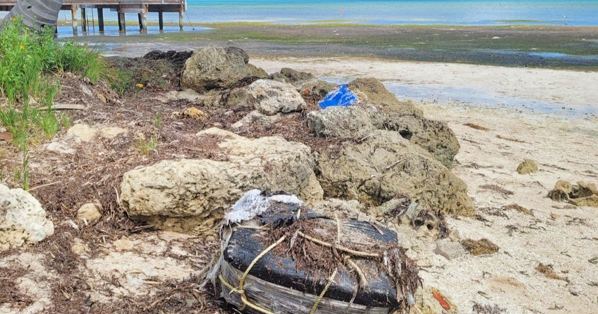 Paquete de drogas encontrado en la orilla de la playa © Twitter/Samuel Briggs II