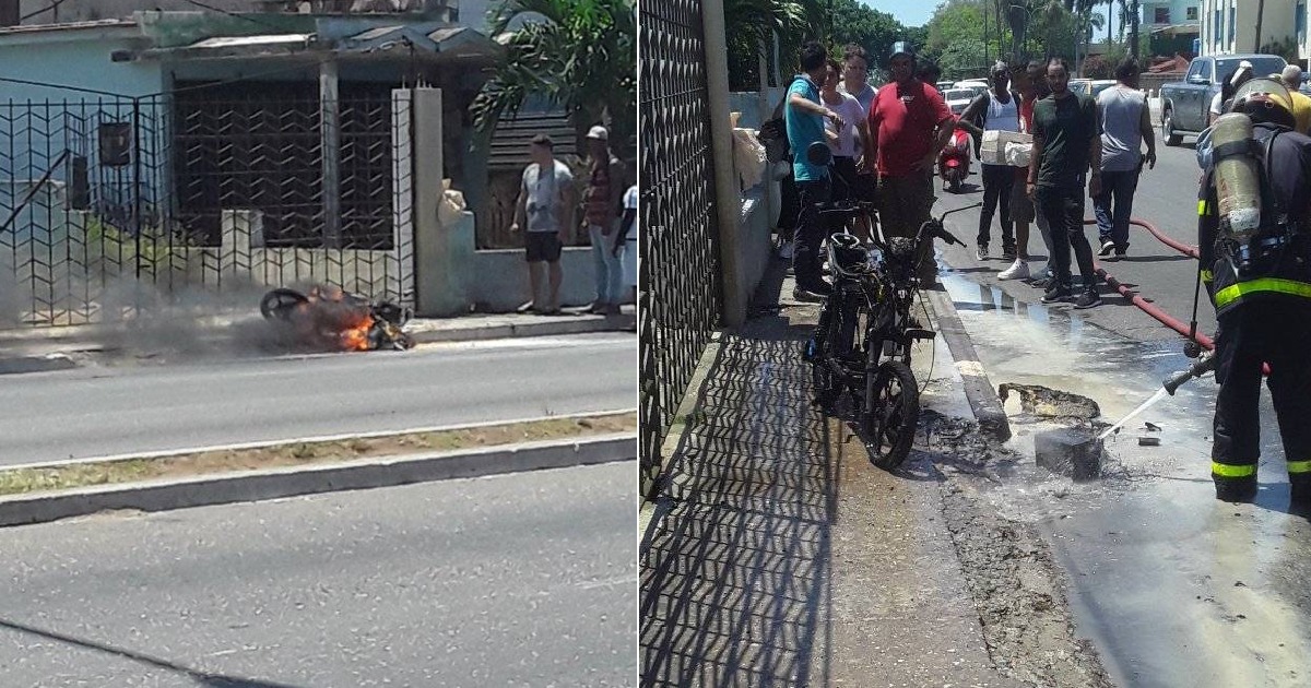 Motorbike Erupts in Flames on Marianao Street, Havana