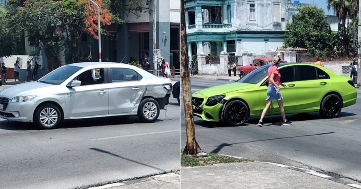 Autos involucrados en un choque en El Vedado © Collage Captura de Facebook/Accidentes Buses & Camiones