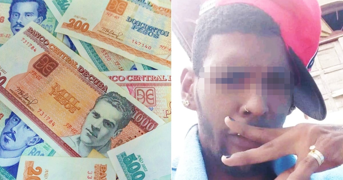 Dinero cubano (i) y Hombre arrestado (d) © Collage CiberCuba - Facebook/Fuerza del Pueblo