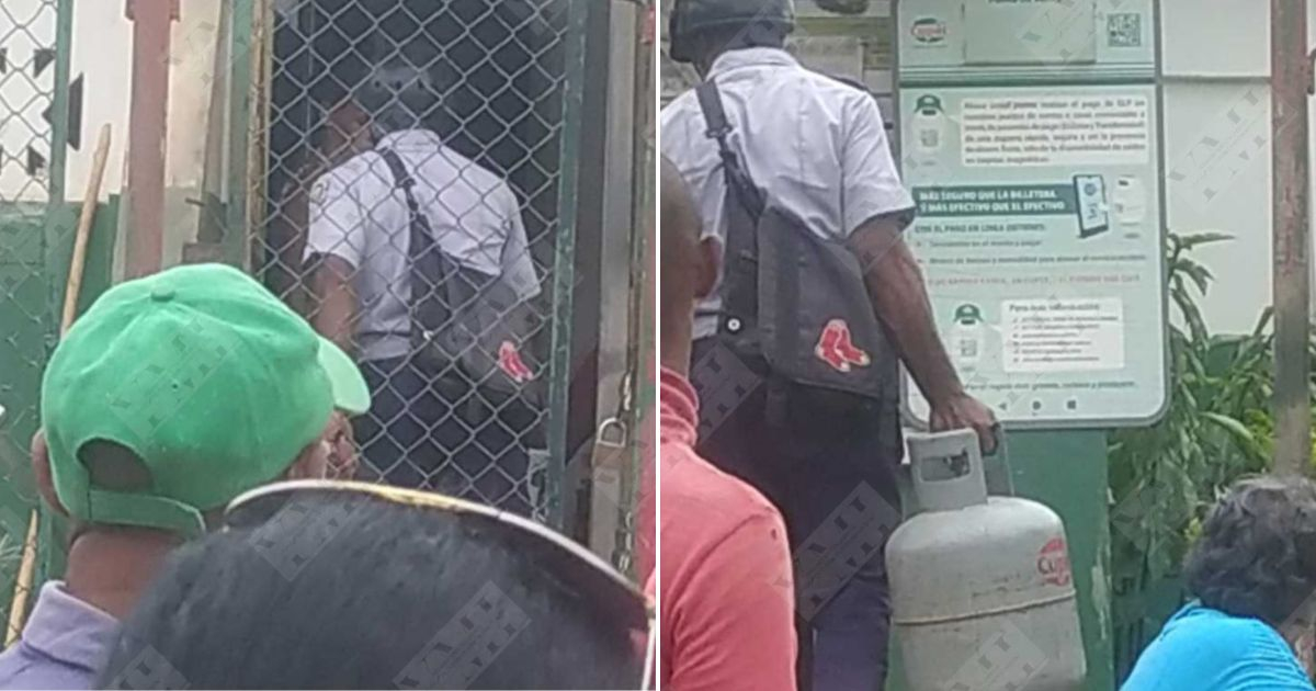 Policía se salta la cola para comprar gas en Santiago de Cuba © Collage Facebook / Yosmany Mayeta Labrada 