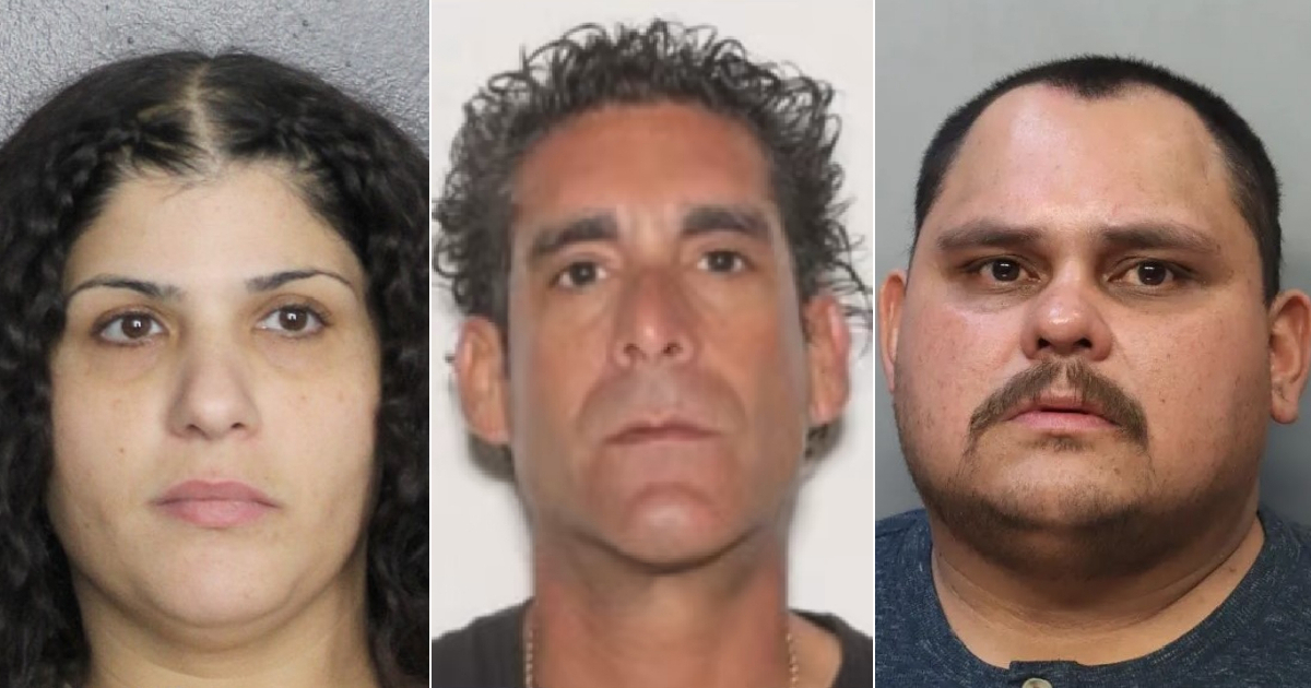 Tsvia Kol (arrestada), Julio González (víctima) y Jimmy Sánchez (arrestado) © Policía de Miami-Dade