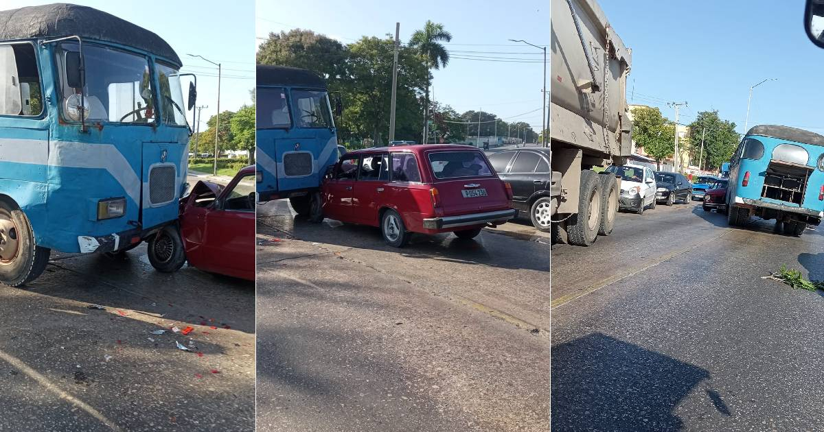 Colectivo antiguo y Lada colisionan en la Vía Blanca de La Habana