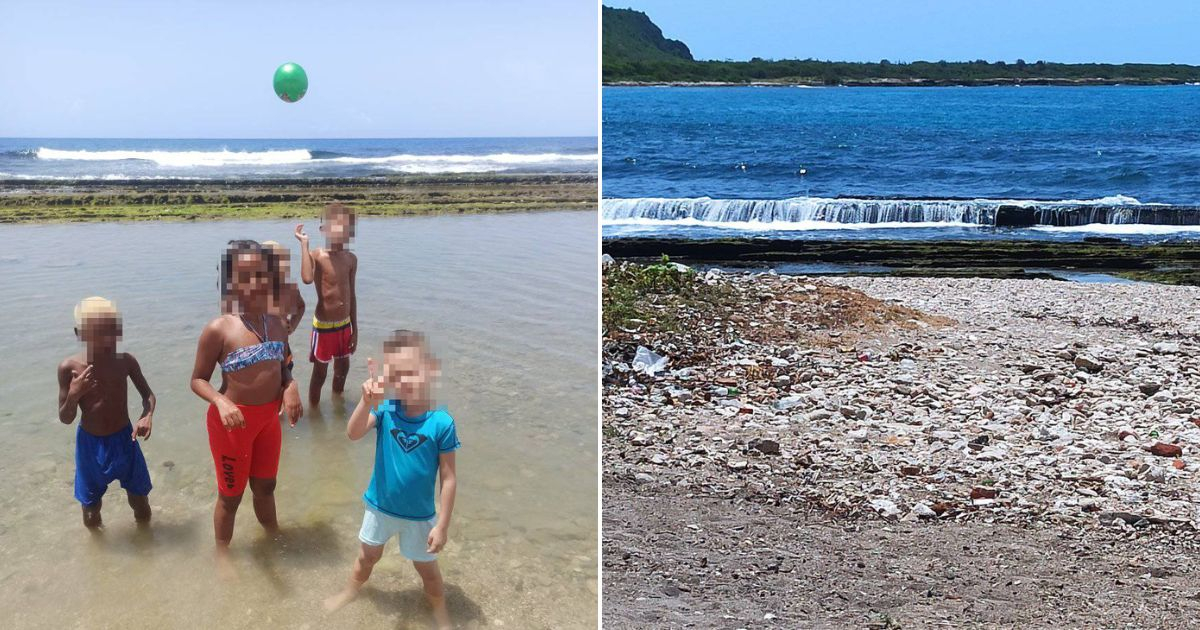 Niños bañándose en un tramo peligroso del litoral costero de Santiago de Cuba © Collage Facebook / Nelis Pozo Falcón 