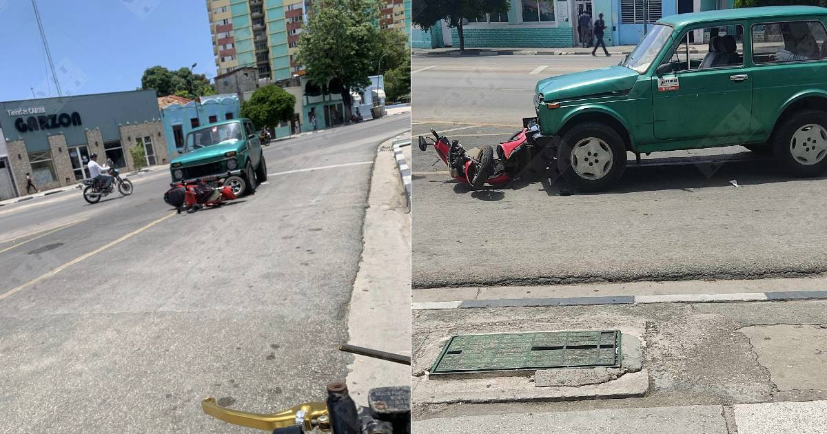 Coche de empresa estatal colisiona con motorina en Santiago de Cuba