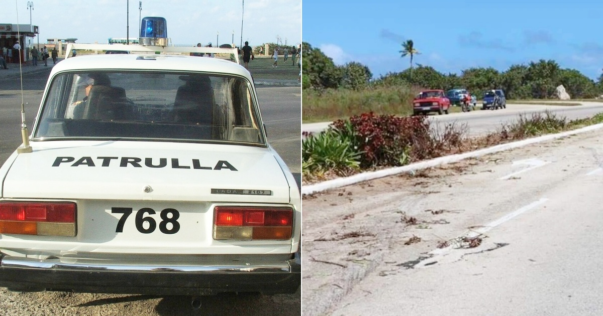 Patrulla cubana (i) y Lugar del accidente en el que murieron dos personas (d) © Wikimedia - Facebook/Suney San Román